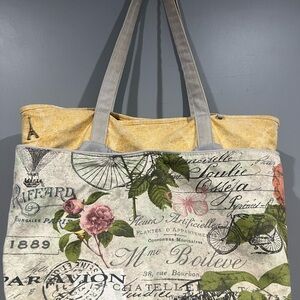 Floral Print Tote Bag with Yellow Accents